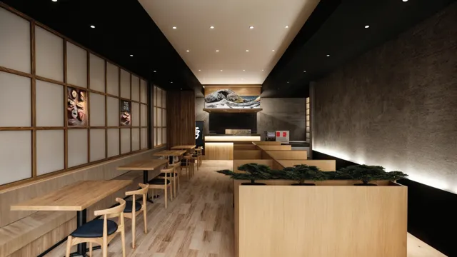 Shabu Restaurant — พื้นที่รับประทานอาหารมองไปยังเคาน์เตอร์กลาง